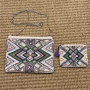 America & Beyond Beaded Tassel Crossbody Bag and Coin Purse NWOT